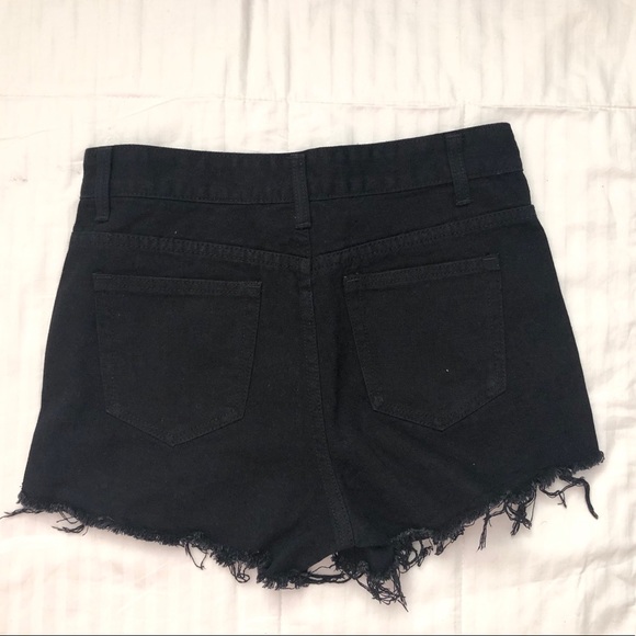 Black High Waisted Distressed Denim Shorts - Picture 2 of 3